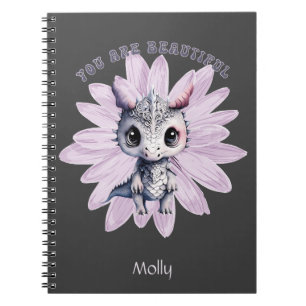 Whimsical "You Are Beautiful" Cute Little Dragon Notebook