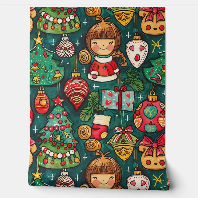 Whimsical Yuletide Sparkle Christmas Wallpaper Wallpaper (Unrolling)