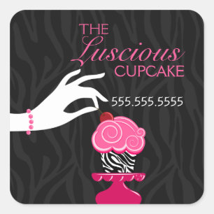 Whimsical Zebra Cherry Cupcake Bakery Box Seals