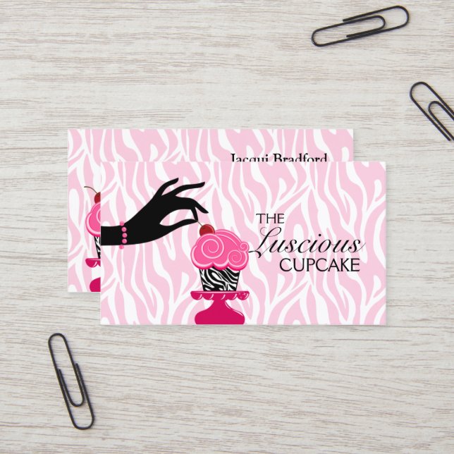 Whimsical Zebra Cupcake Bakery Business Card (Front/Back In Situ)