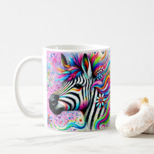 Whimsical Zebra Floral Pink Teal Green Daisy Coffee Mug