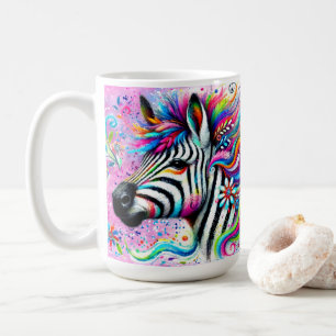 Whimsical Zebra Floral Pink Teal Green Daisy Coffee Mug