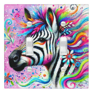 Whimsical Zebra Floral Pink Teal Green Daisy Light Switch Cover