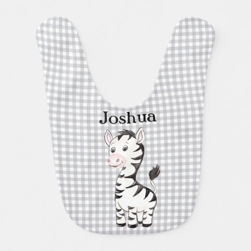 Whimsical Zebra Gingham Check Baby Bib