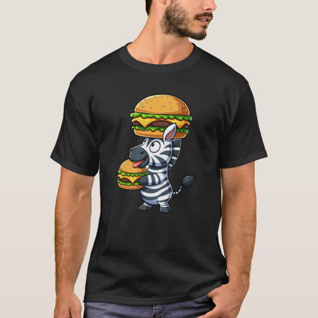 Whimsical Zebra Hamburger Fast Food Cheeseburger T-Shirt (Front)