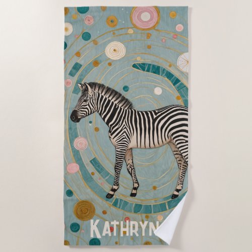 Whimsical Zebra Personalized Beach Towel