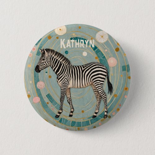 Whimsical Zebra Personalized Button