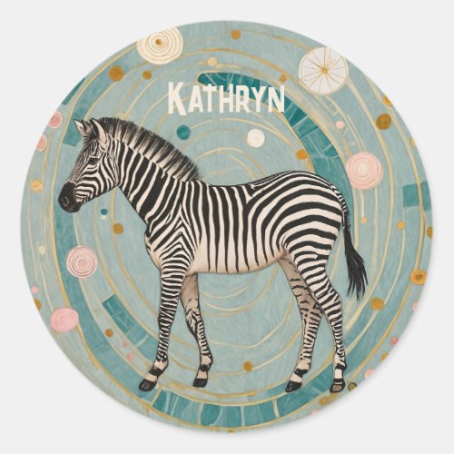 Whimsical Zebra Personalized Classic Round Sticker