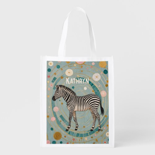 Whimsical Zebra Personalized Grocery Bag