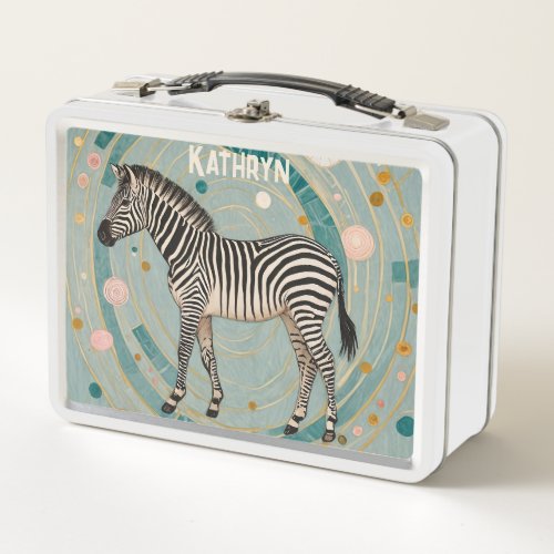 Whimsical Zebra Personalized Metal Lunch Box