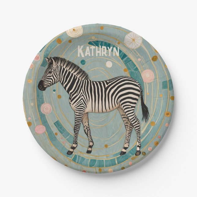 Whimsical Zebra Personalized Paper Plates (Front)