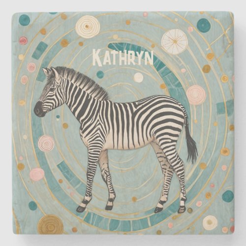 Whimsical Zebra Personalized Stone Coaster