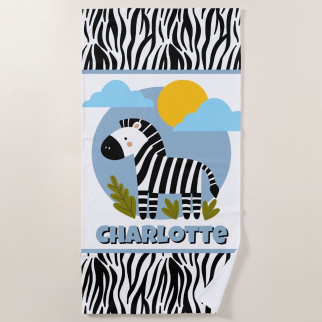 Whimsical Zebra Print Scandinavian Influenced Beach Towel (Front)
