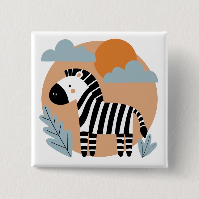 Whimsical Zebra Scandinavian Influenced Button (Front)