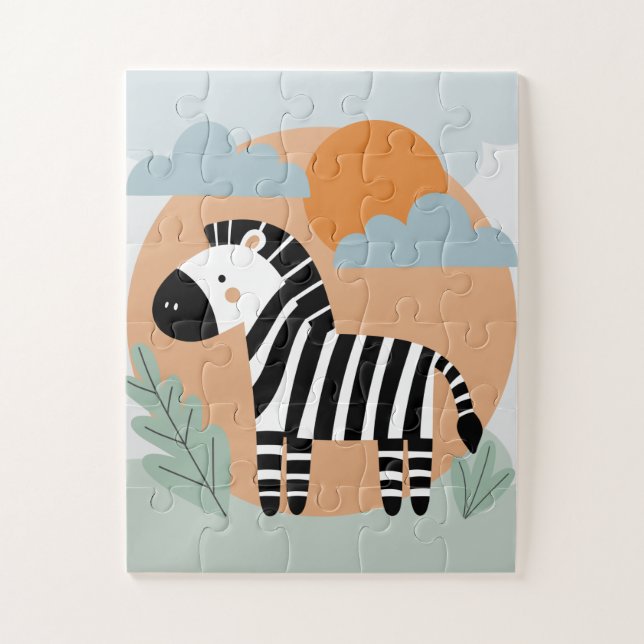 Whimsical Zebra Scandinavian Influenced Jigsaw Puzzle (Vertical)