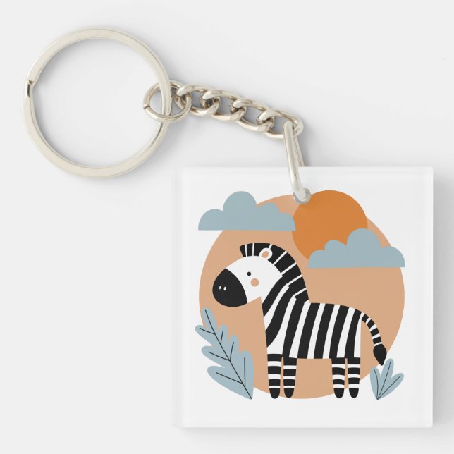 Whimsical Zebra Scandinavian Influenced Keychain (Front)