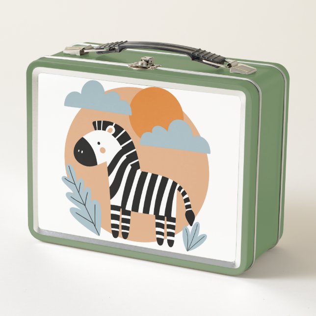 Whimsical Zebra Scandinavian Influenced Metal Lunch Box (Front)