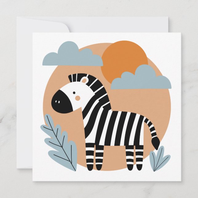 Whimsical Zebra Scandinavian Influenced Note Card (Front)