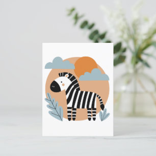 Whimsical Zebra Scandinavian Influenced Postcard