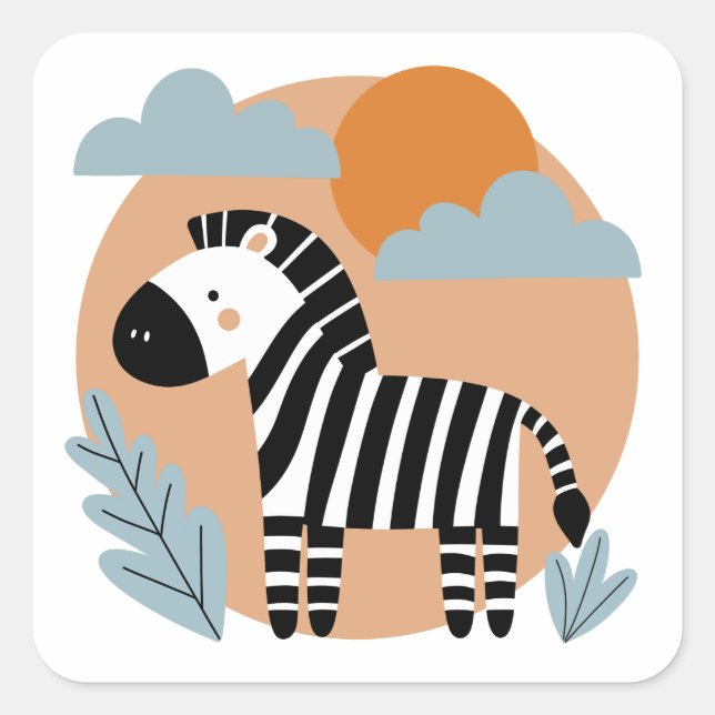 Whimsical Zebra Scandinavian Influenced Square Sticker (Front)