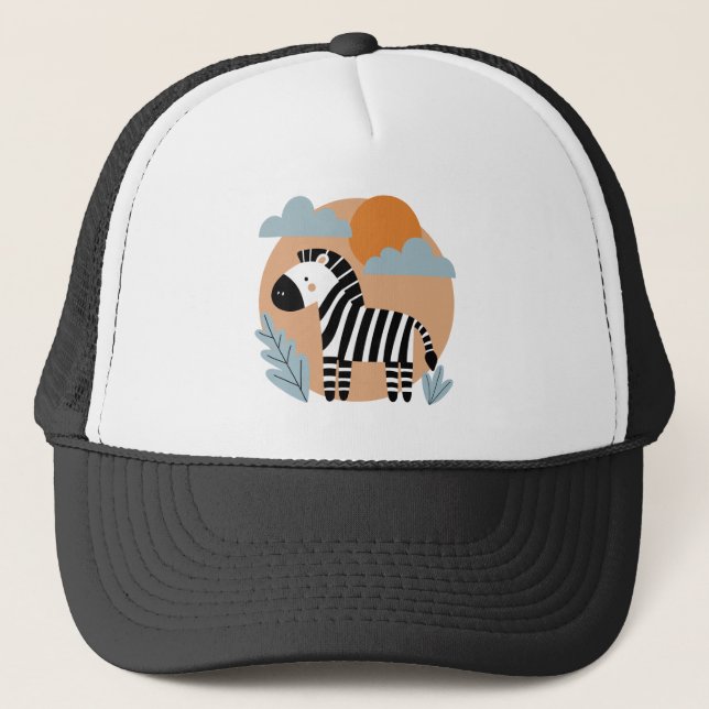 Whimsical Zebra Scandinavian Influenced Trucker Hat (Front)