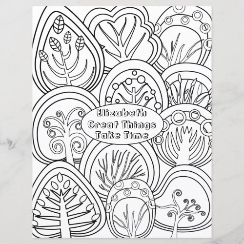 Whimsical Zen Doodle Trees Quote Name Coloring