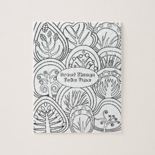 Whimsical Zen Doodle Trees Quote Relaxing Coloring Jigsaw Puzzle
