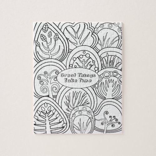 Whimsical Zen Doodle Trees Quote Relaxing Coloring Jigsaw Puzzle