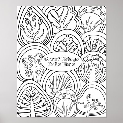 Whimsical Zen Doodle Trees Quote Relaxing Coloring Poster