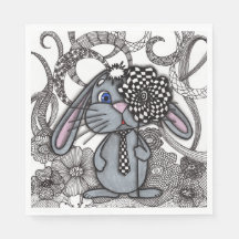 Whimsical Zentangle Rabbit with Checkered Tie Squa