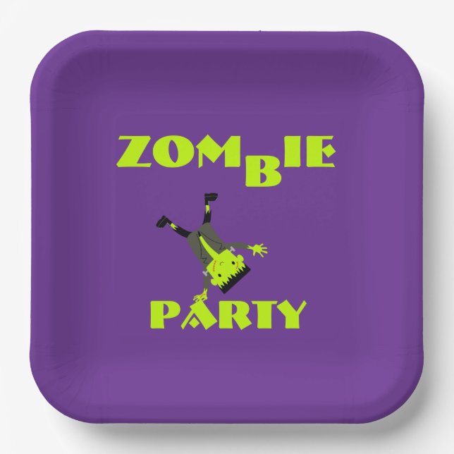 Whimsical Zombie Party Halloween Party Paper Plates (Front)