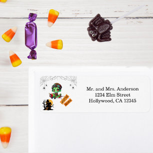 Whimsical Zombie Pilot Airplane Kids Halloween Label