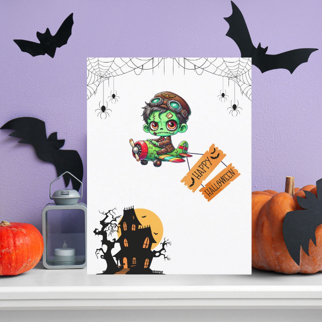 Whimsical Zombie Pilot Airplane Kids Halloween  Postcard (Creator Uploaded)