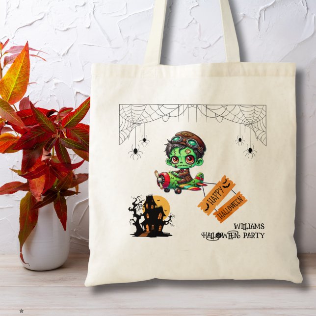 Whimsical Zombie Pilot Airplane Kids Halloween  Tote Bag (Creator Uploaded)