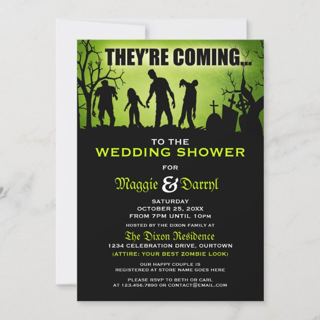 Whimsical Zombie Wedding Shower Invitations (Front)