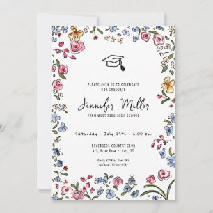 Whimsicalblooms hand drawn Graduation Party Photo Holiday Card