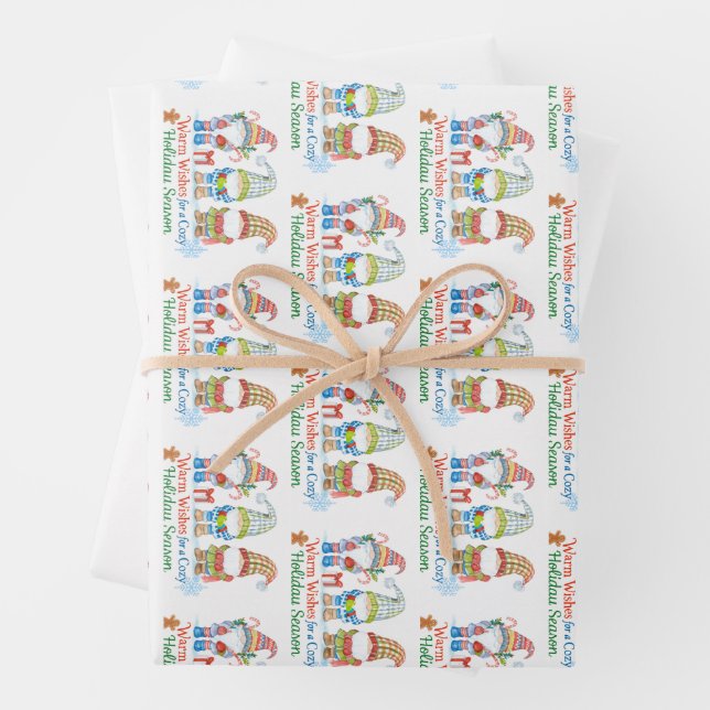Whimsicale wishes for  cozy holiday season wrapping paper sheets (In situ)