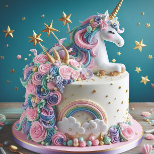 WhimsicalL Pink & Blue Unicorn Cake Birthday Invitation