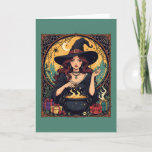 Whimsically Enchanting Witch With Spiders Holiday Card