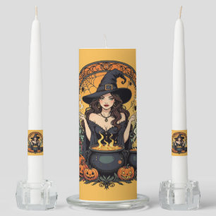Whimsically Enchanting Witch With Spiders Unity Candle Set