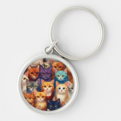 WhimsiCats Colorful Feline Parade Keychain Keychain