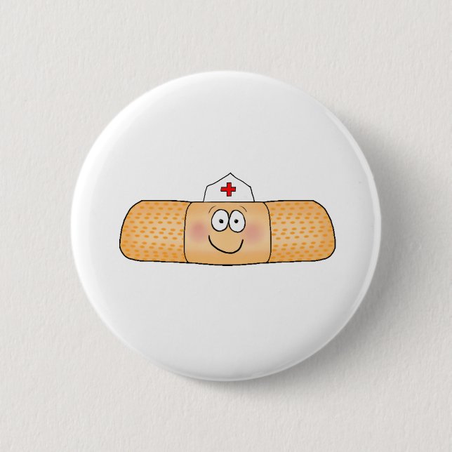 Whimsicla Band Aid Bandage with Nurse Hat Cute Pinback Button (Front)