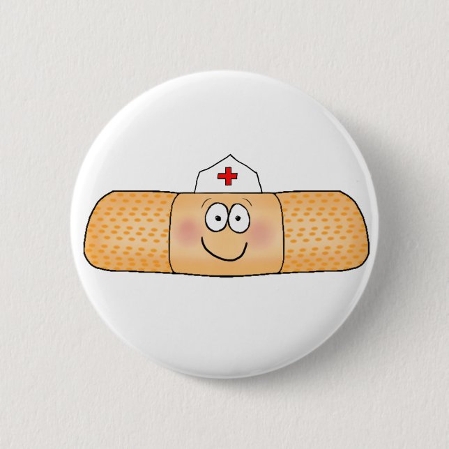 Whimsicla Band Aid Bandage with Nurse Hat Cute Pinback Button (Front)