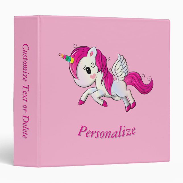 Whimsicle Flying Unicorn Pegasus Rainbow Horn 3 Ring Binder (Front/Spine)