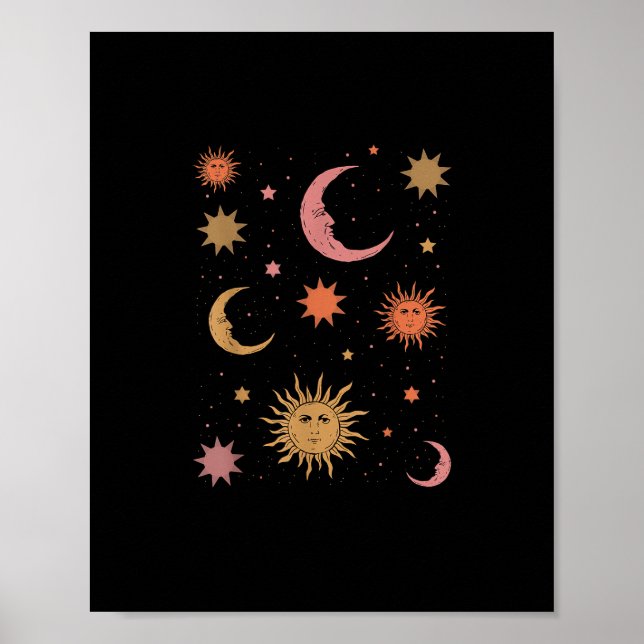 Whimsigoth Aesthetic Vintage Half Moon Sun Poster (Front)