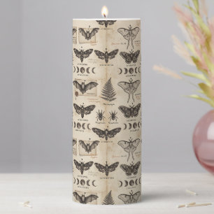Whimsigoth Botanical Specimens Antique Moth Bat Pillar Candle