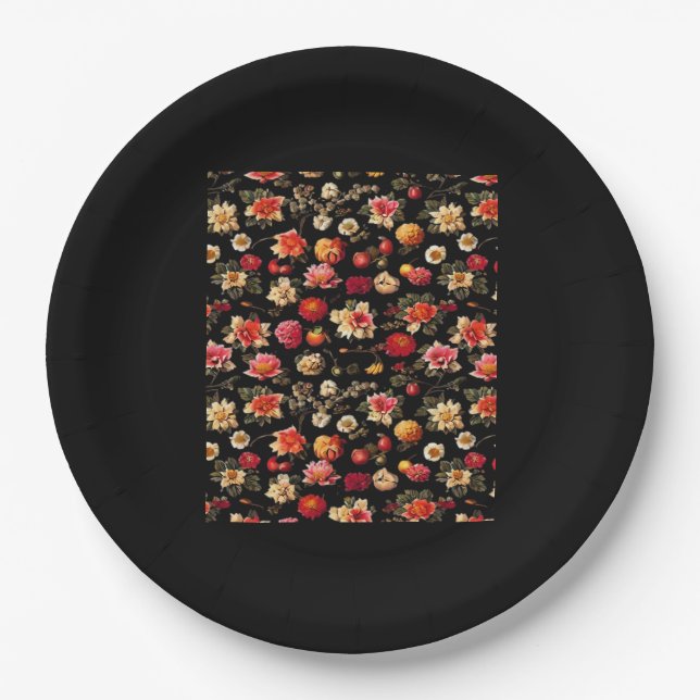 Whimsigoth Chintz Vintage Oil Painting Paper Plates (Front)