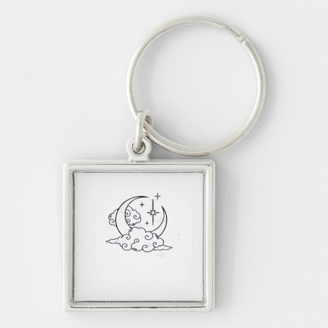 Whimsigoth Clouds Moon Witchy Classic Keychain (Front)