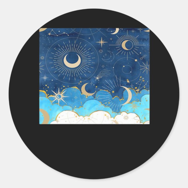 Whimsigoth Clouds Sun Moon Witchy Classic Classic Round Sticker (Front)