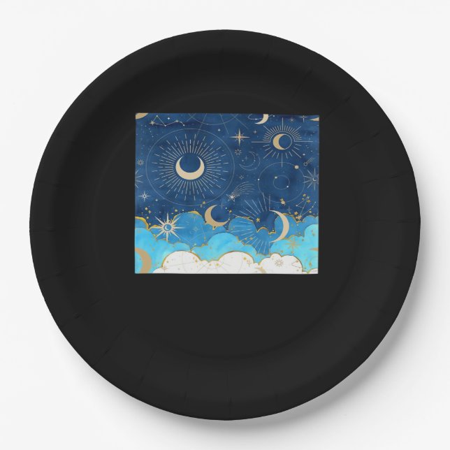 Whimsigoth Clouds Sun Moon Witchy Classic Paper Plates (Front)
